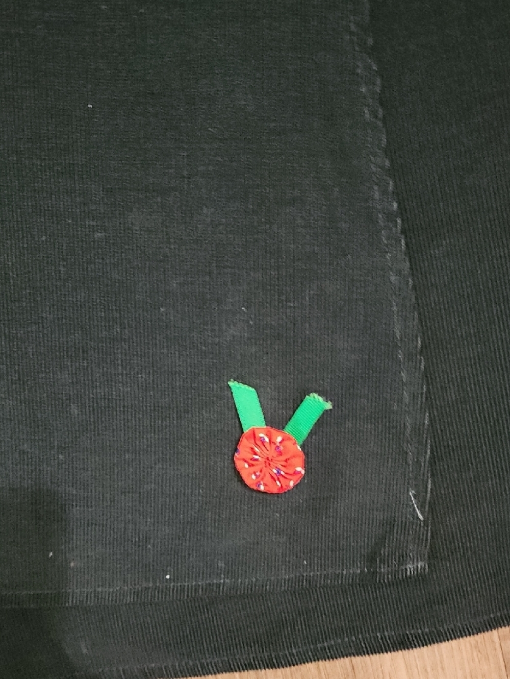 Dark Green A-Line Skirt Red Bird Patchwork Appliqué Cottagecore Folk Art Midi - Picture 5 of 11